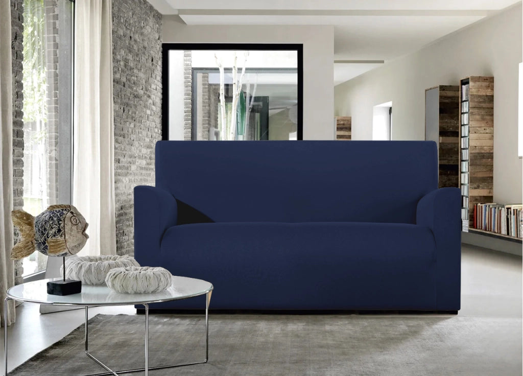 Copridivano E Copri Poltrona Antimacchia Sofà Elasticizzato Modello Magico - Div 3Posti - Blu