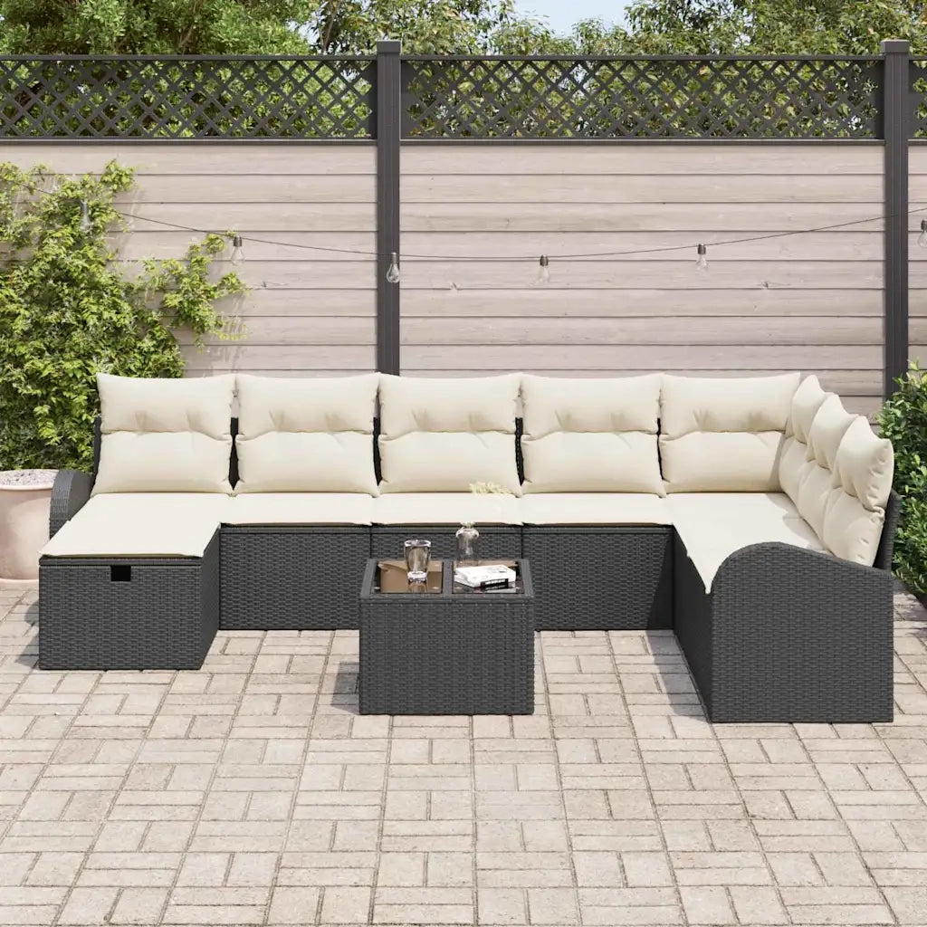 Set Divano da Giardino con cuscino 9 pcs Nero Poly Rattan 3360468