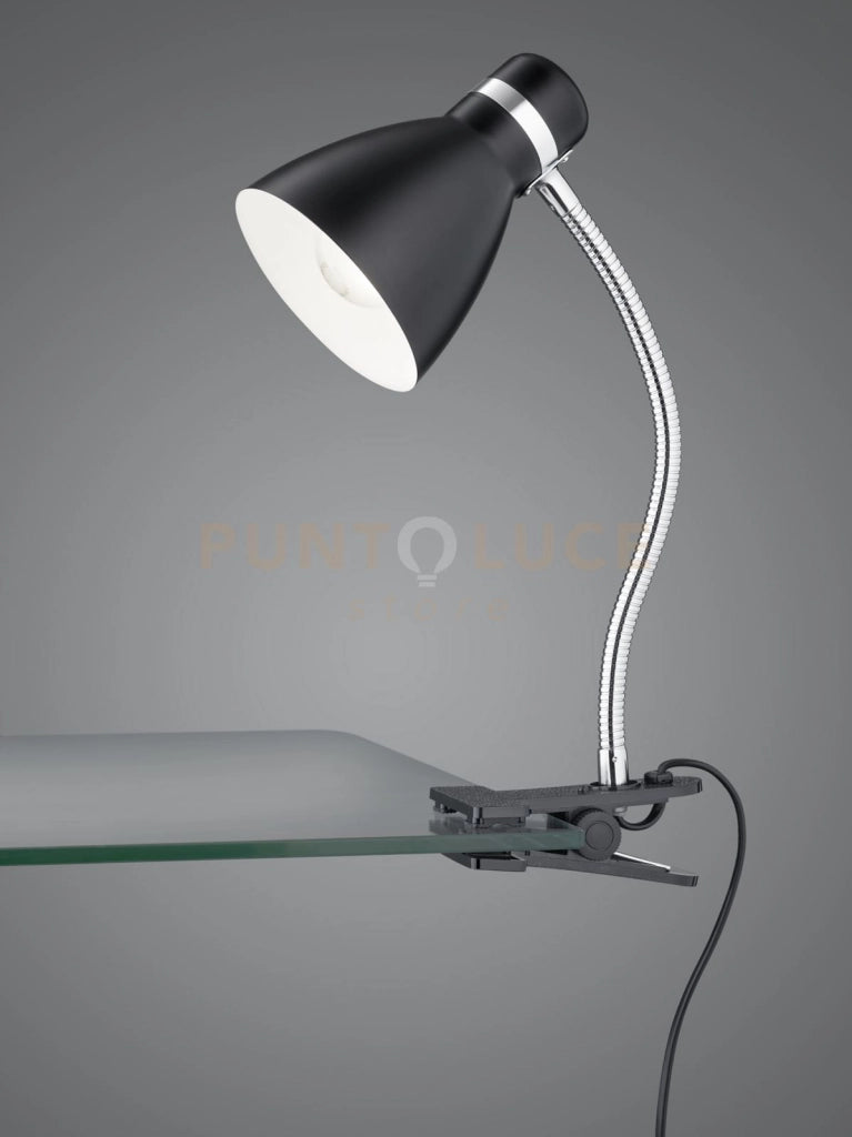 HARVEY LAMPADA DA STUDIO FLESSIBILE CON PINZA METALLO NERO E CROMO H. 36CM 1 LUCE ATTACO E27