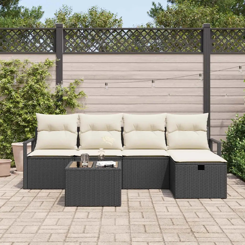 Set di divani con cuscino 6 pcs Nero e Crema polyrattan 3359166