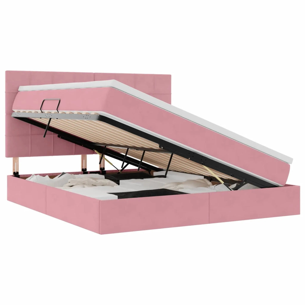 Letto con contenitore e LED con led Rosa 180 x 200 cm Velluto 3372686