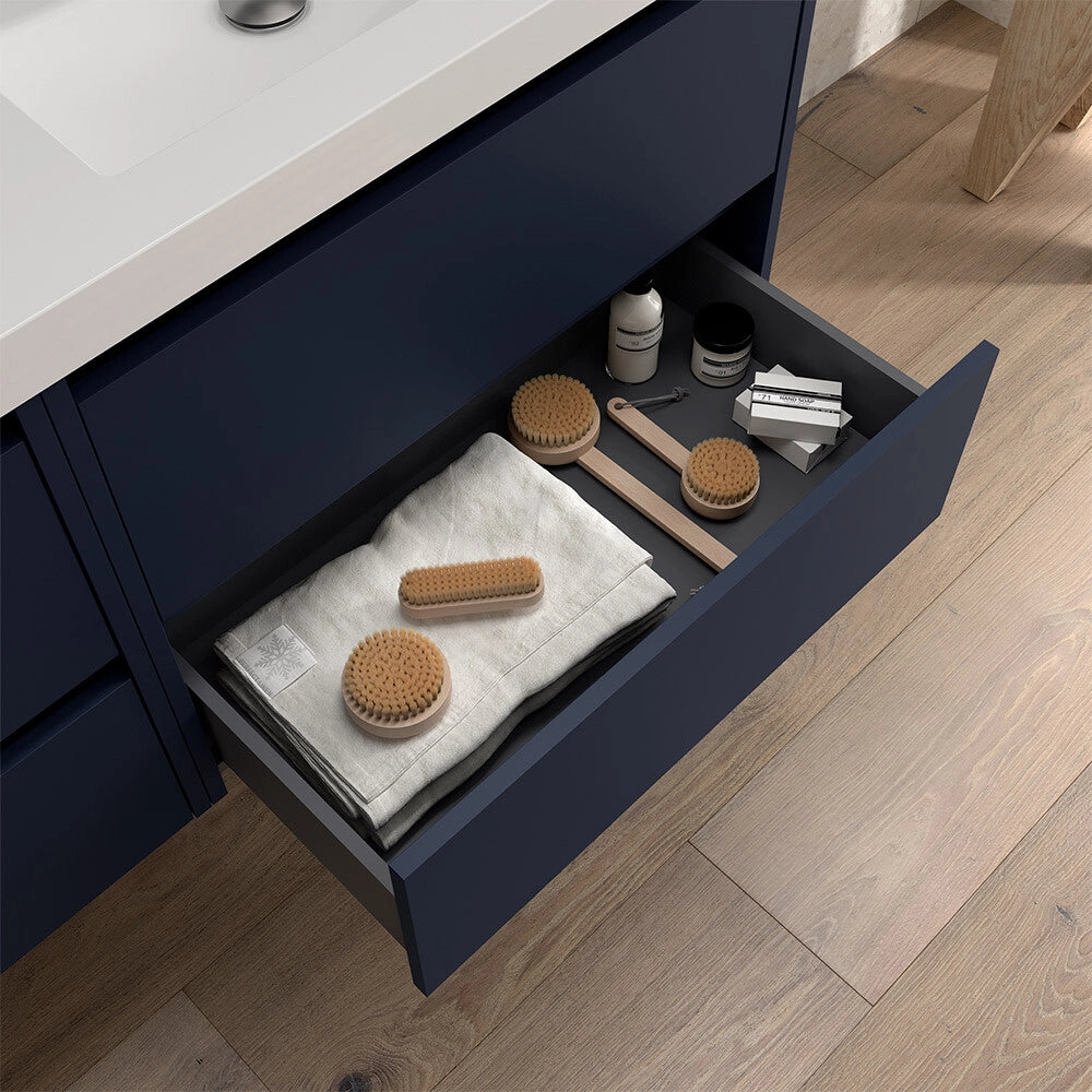Mobile bagno sospeso 70 cm blu satinato con lavabo ad incasso Gaya
