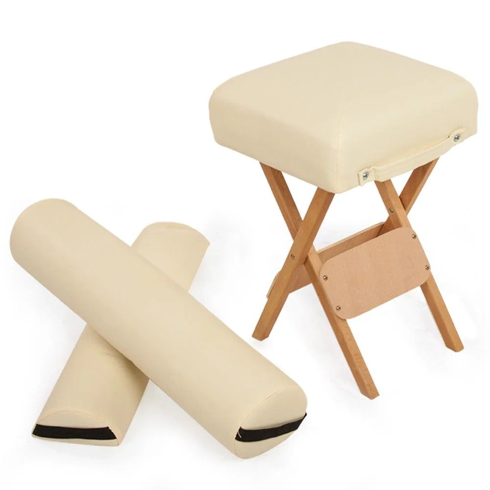 Kit massaggio professionale: sgabello + cuscino mezzo cilindro + cuscino a rullo beige 08_0000470