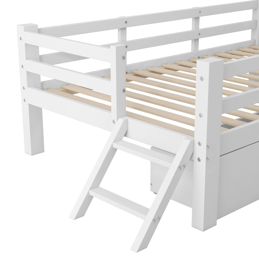 LETTO con sponde e 2 cassetti 90x200 cm Bianco in MDF
