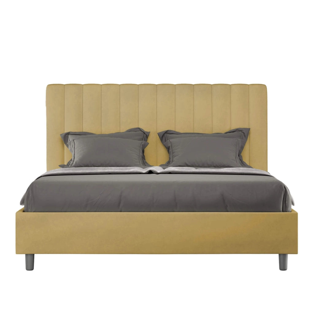 Letto una piazza e mezza contenitore imbottito 130x200 microfibra ocra Agueda