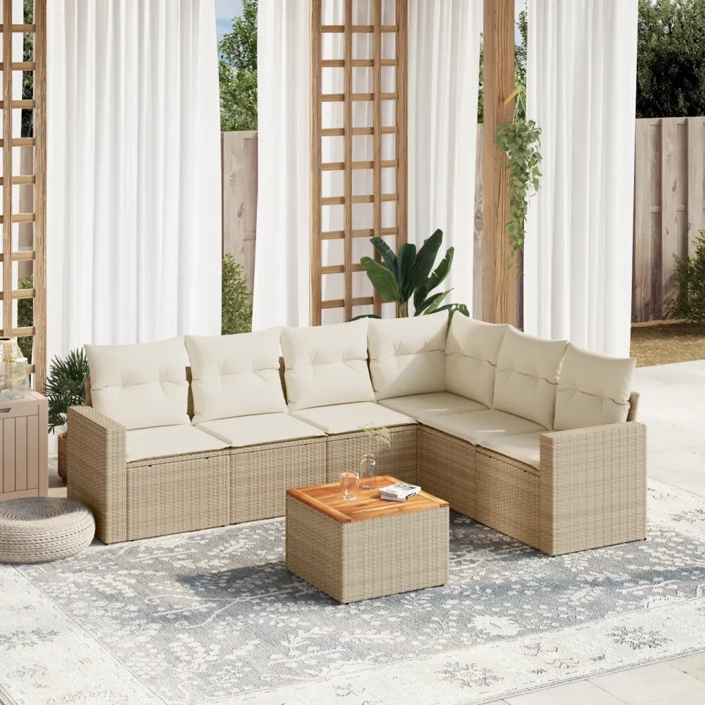 Set Divani da Giardino 7 pz con Cuscini Beige in Polyrattan 3256471