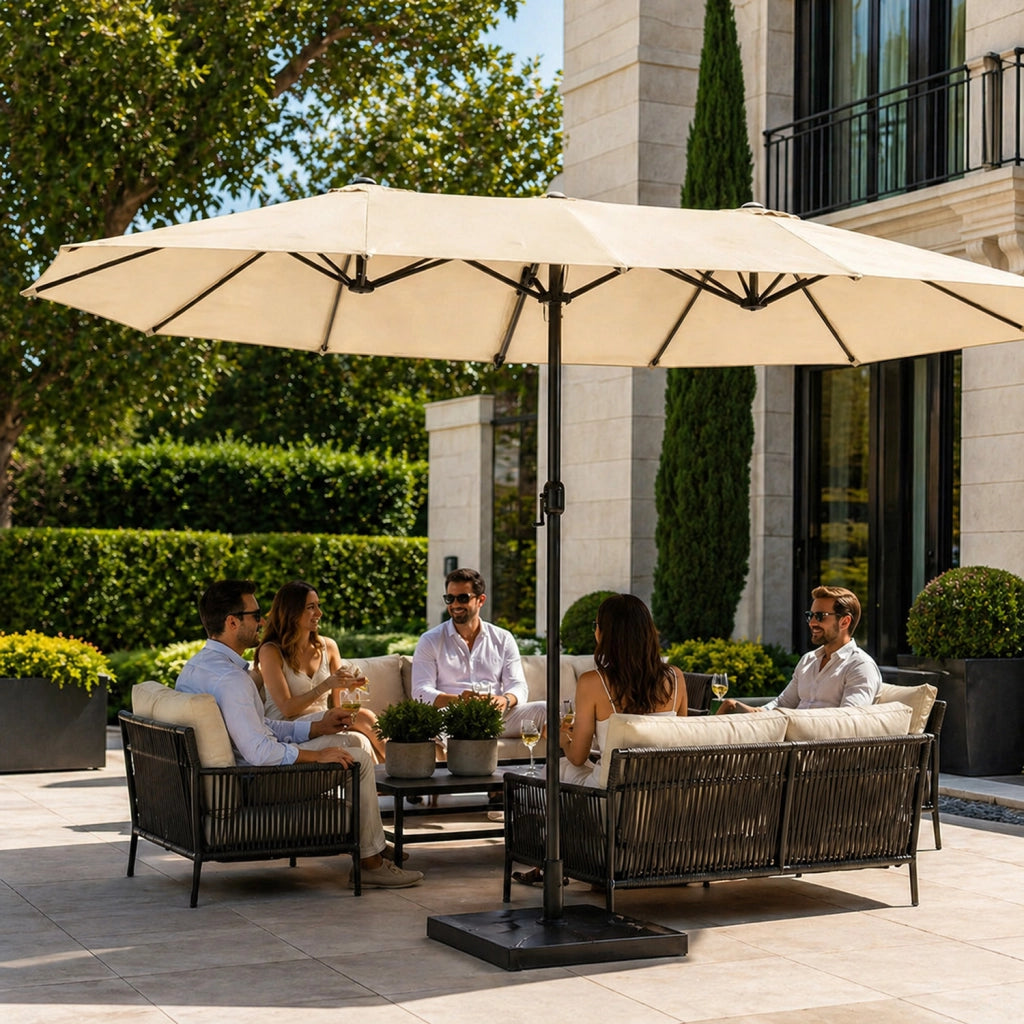 Parasole Ombrellone Doppio Rettangolare Per Giardino Piscina E Terrazzo Copertura Ombra Extra Large Schermatura Solare Per Aree Relax Cortile Veranda E Spazi Esterni 4.6 x 2.4 M Beige