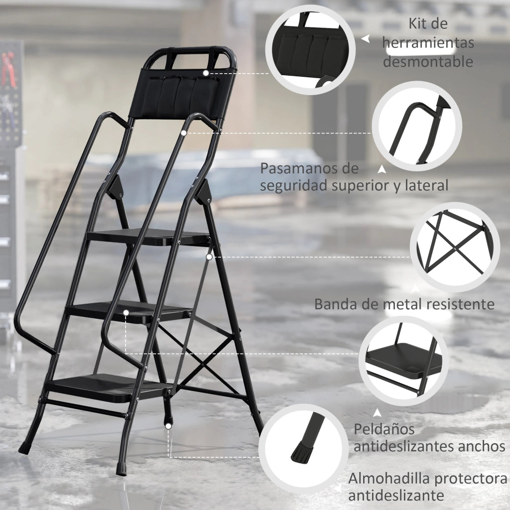 Scala a Libretto 3 Gradini con Borsa Attrezzi ¨C zephmum ¨C Nero