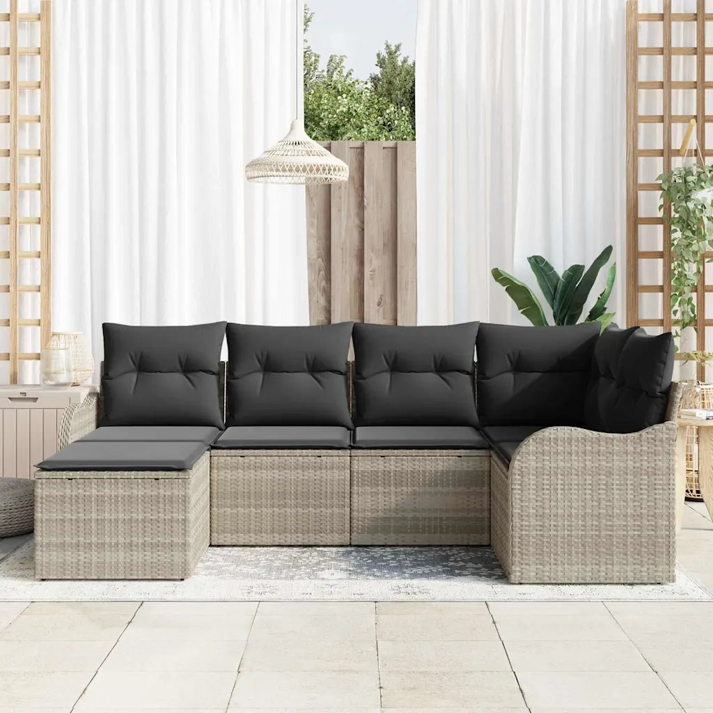 Set Divano da Giardino 6 pcs Grigio chiaro Poly Rattan