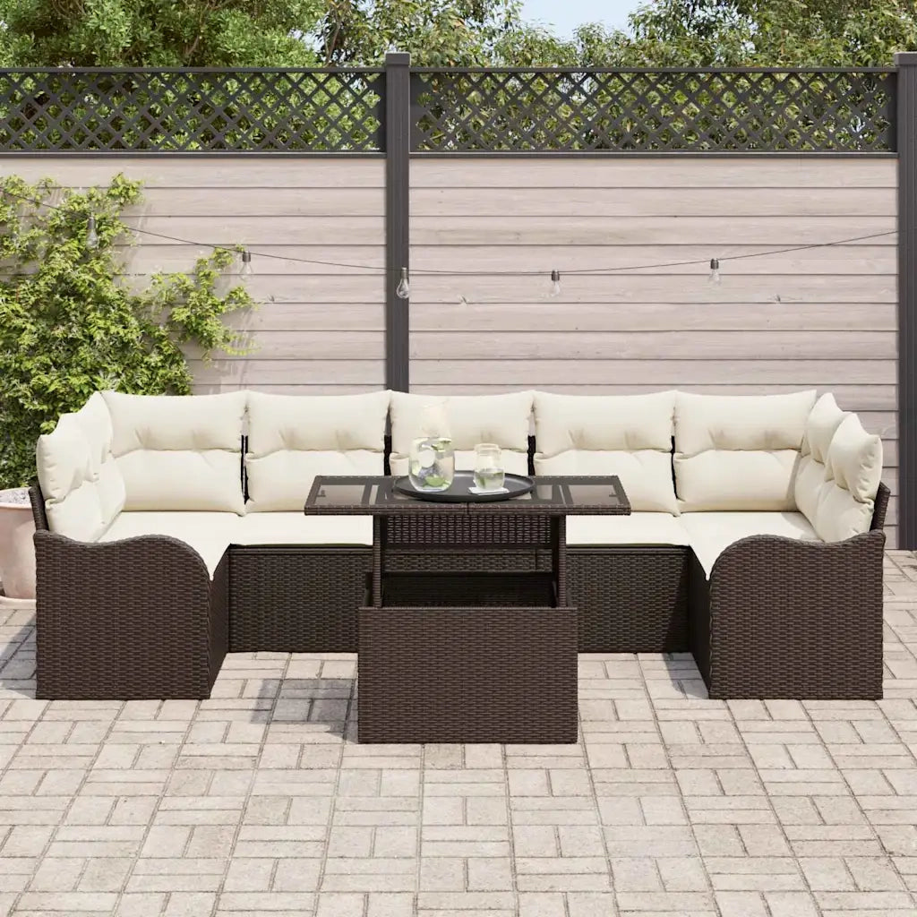 Set Divano da Giardino 8 pcs Marrone e Crema polyrattan 3348414