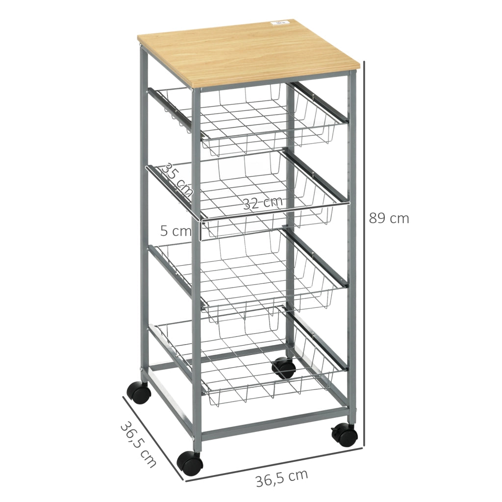 Carrello Multiuso con Ripiani e Cestini ¨C zephmum ¨C Argento