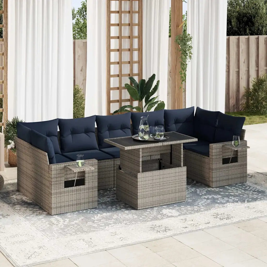 Set Divani da Giardino con Cuscini 8 pz Grigio Polyrattan Acacia 3326442