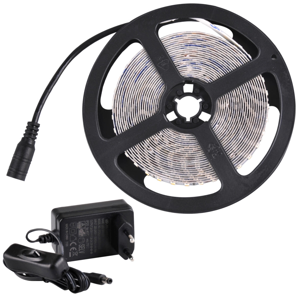 Kit striscia LED 24V 5m IP20 6500K alimentatore e interruttore