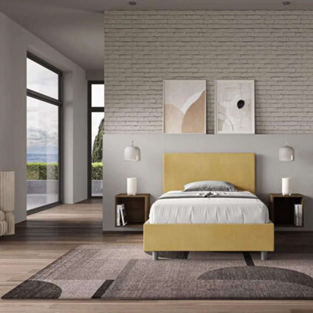 Letto una piazza e mezza senza rete imbottito 120x190 microfibra ocra Adele