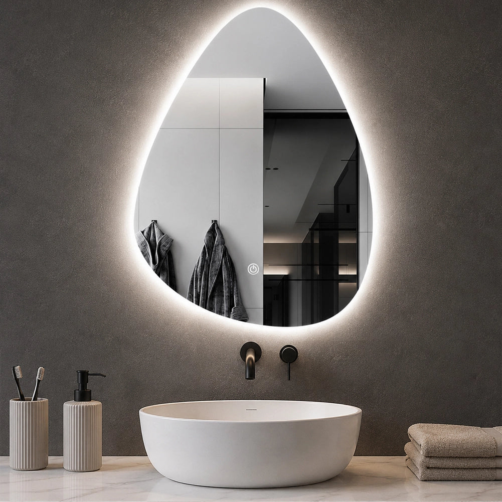 Specchio a Goccia Diametro 60x70 cm Led a 3 Colori Dimmerabile Accensione Touch