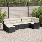 Set Divano da Giardino con cuscino 7 pcs Nero polyrattan