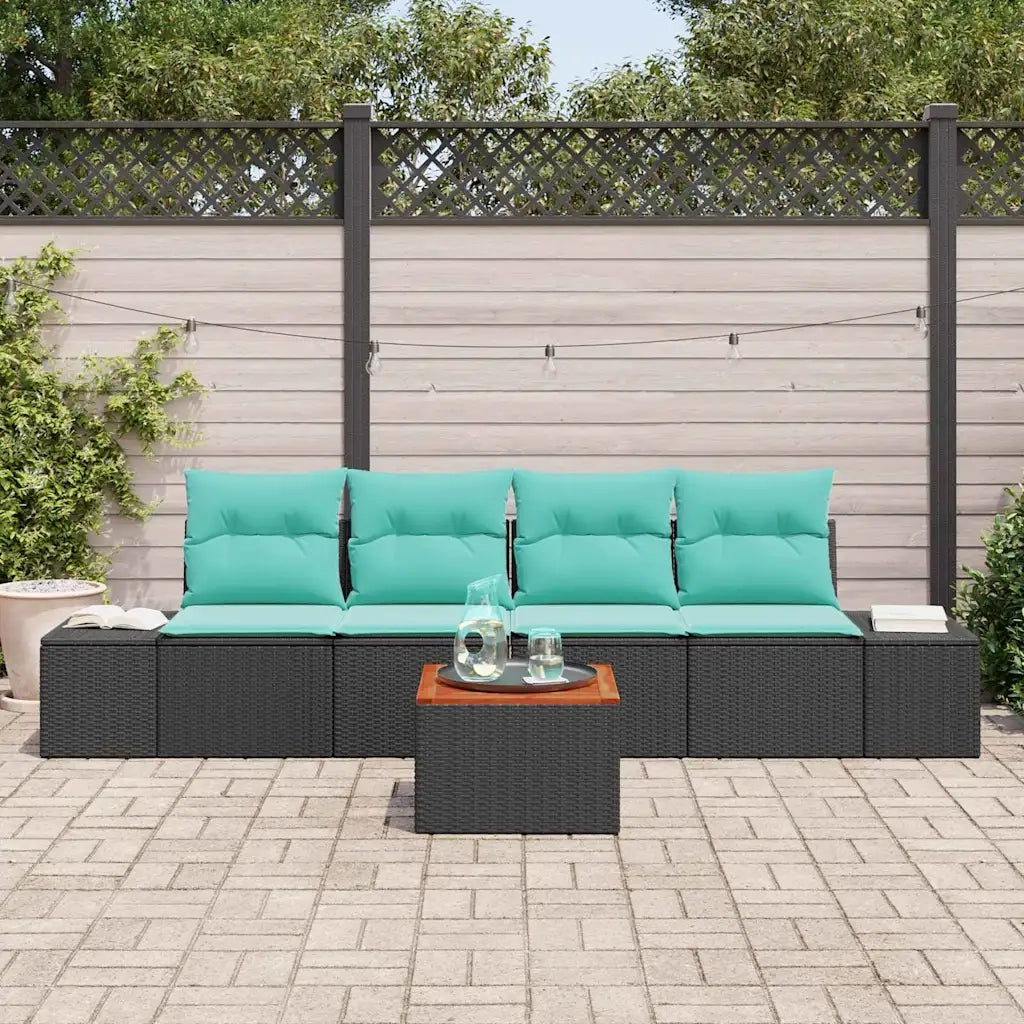Set Divano da Giardino 5 pz Nero e Turchese polyrattan 3356562