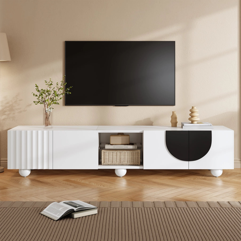 Cassettiera per TV bianca in MDF e truciolare; lunghezza 180 cm