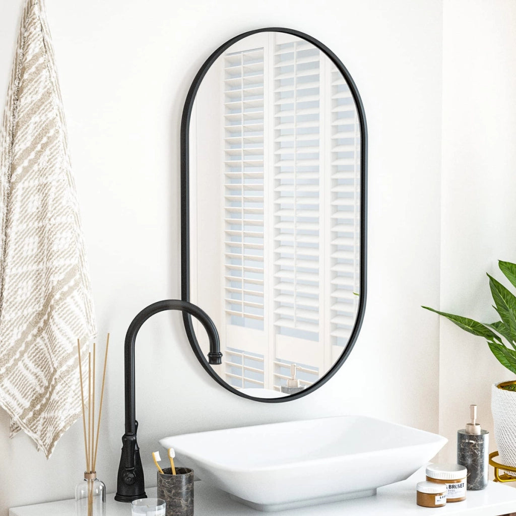 Specchio ovale da parete nero 80x40 cm in alluminio