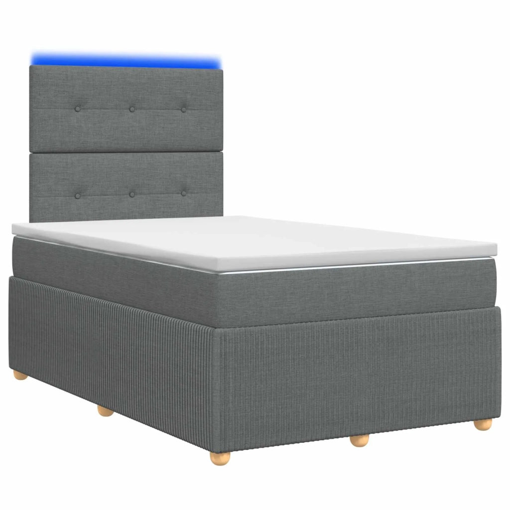 Letto Box Spring LED con Materasso Grigio Scuro 120 x 200 cm 3455833