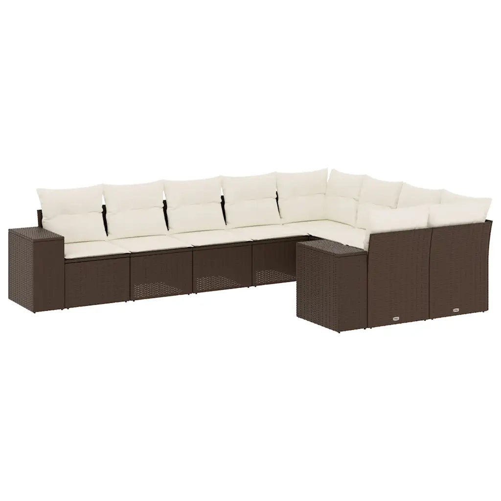 Set Divani da Giardino 9pz con Cuscini Marrone in Polyrattan 3255380