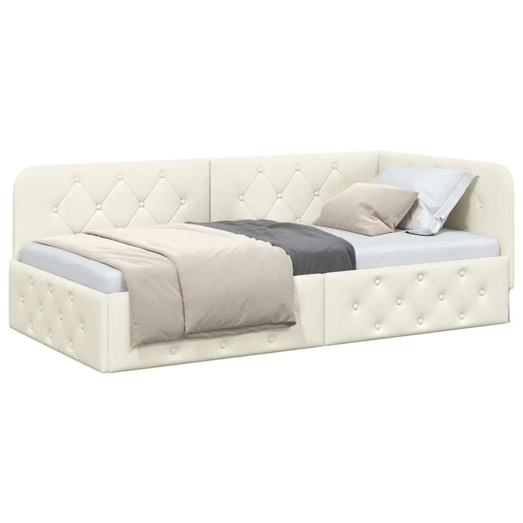 Cornice del letto ad angolo Crema 100 x 200 cm Velluto