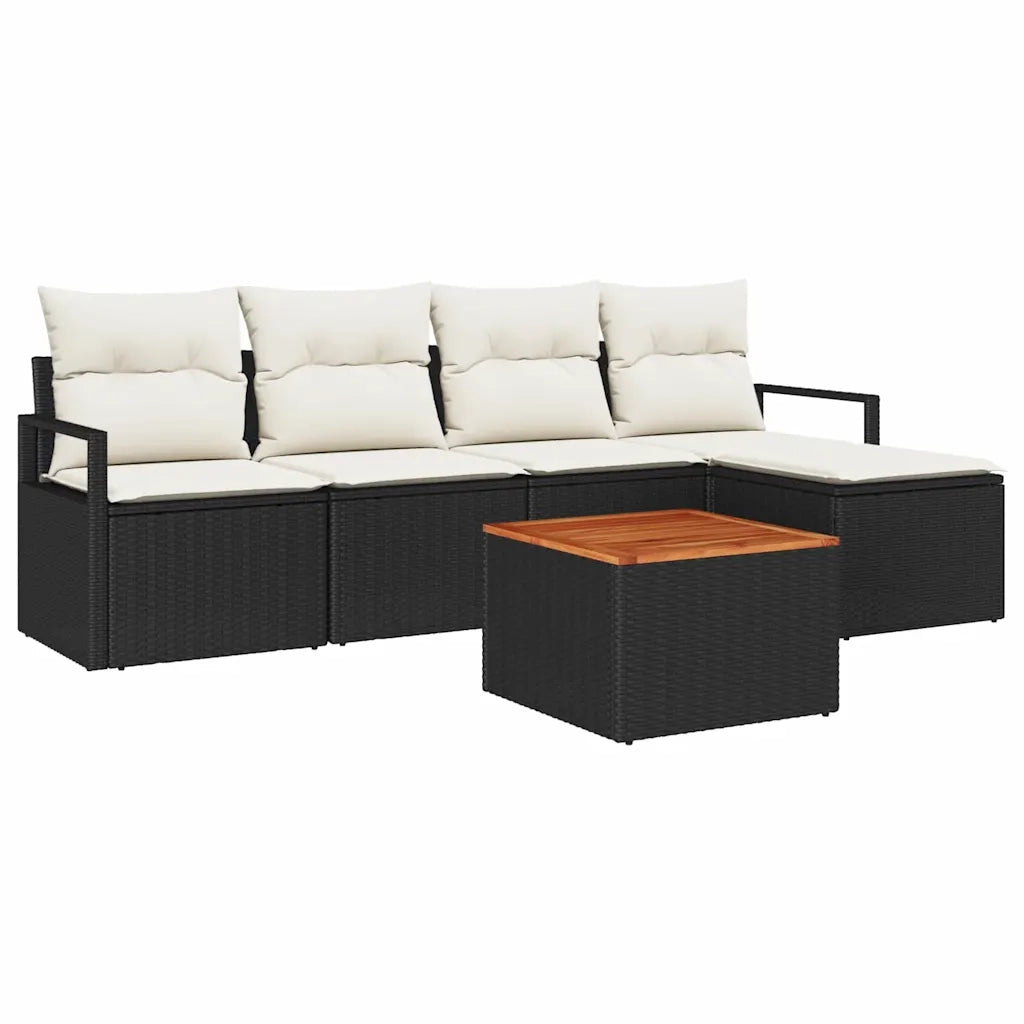 Set Divano da Giardino con cuscino 6 pcs Nero polyrattan