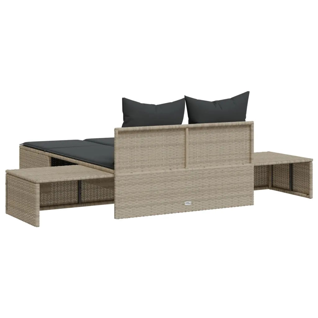 Lettino Prendisole Doppio con Cuscini Grigio Chiaro Polyrattan 368394