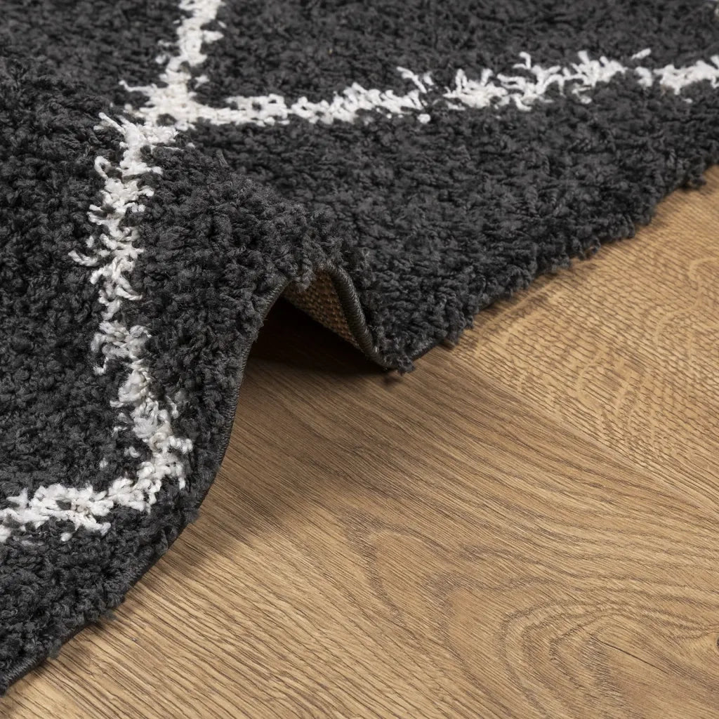 Tappeto Shaggy PAMPLONA a Pelo Lungo Nero e Crema 120x120 cm 375409