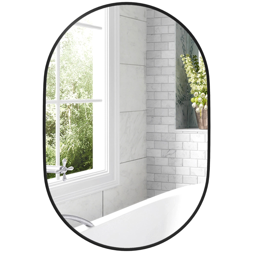 Specchio da Bagno Ovale con Cornice in Alluminio ¨C Zephmum ¨C Nero, 60x90cm