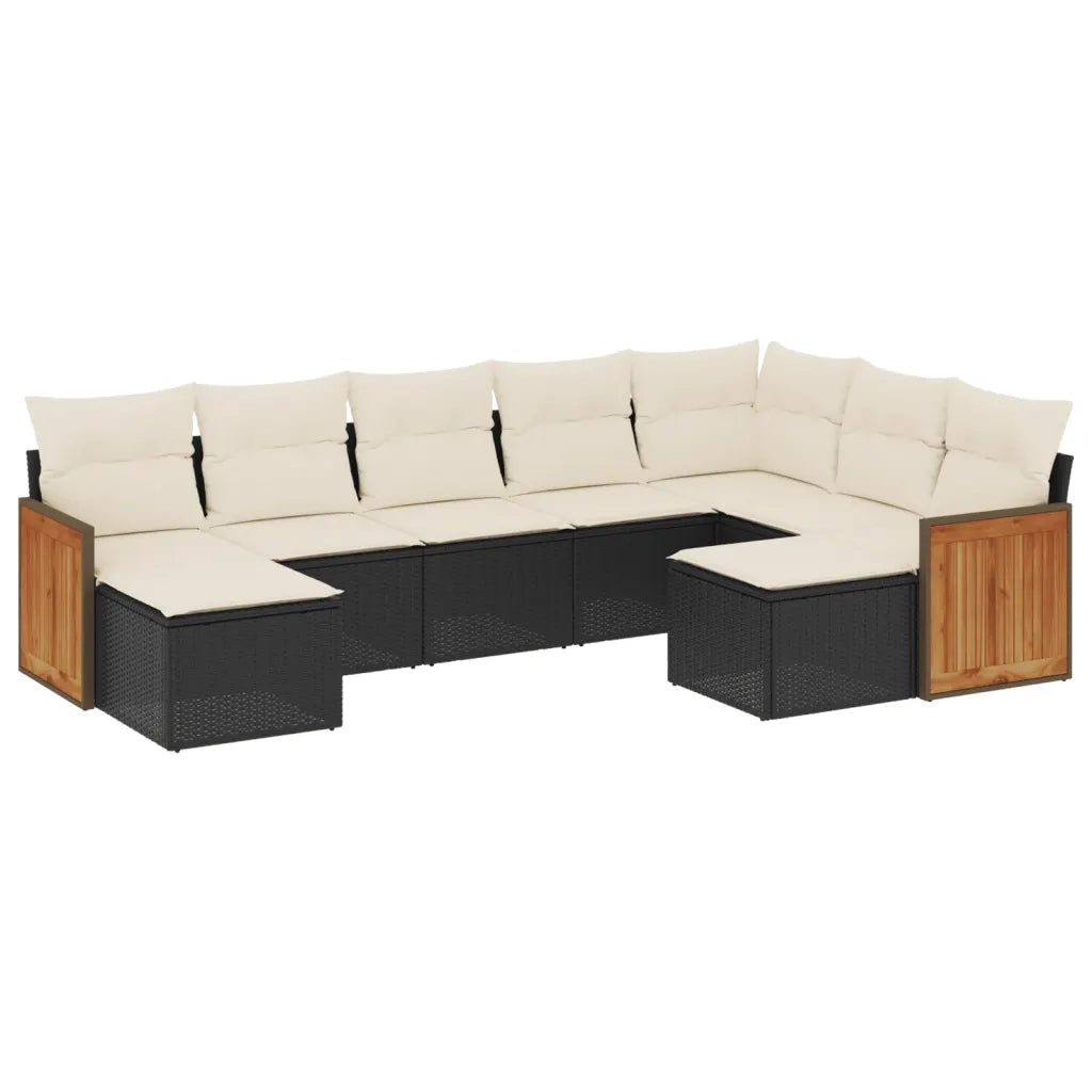 Set Divani da Giardino 9 pz con Cuscini Nero in Polyrattan 3260621