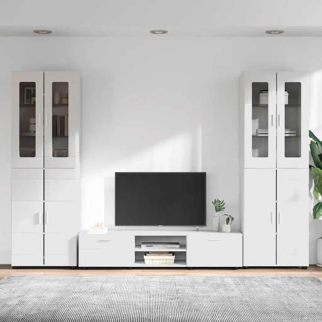Set mobile TV con porta FLORIN Bianco Lucido Legno multistrato