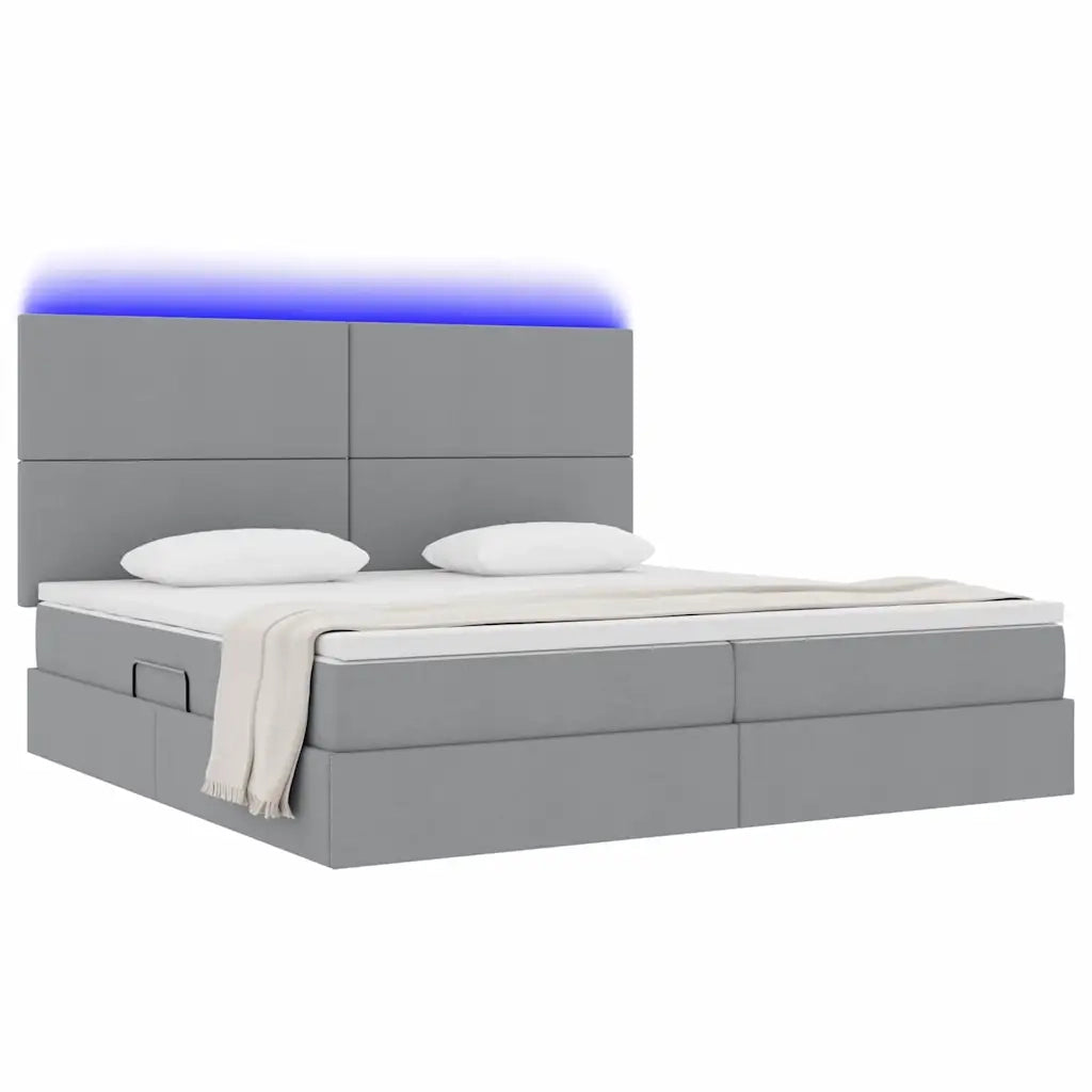 Letto con contenitore e LED con led Grigio chiaro 200 x 200 cm