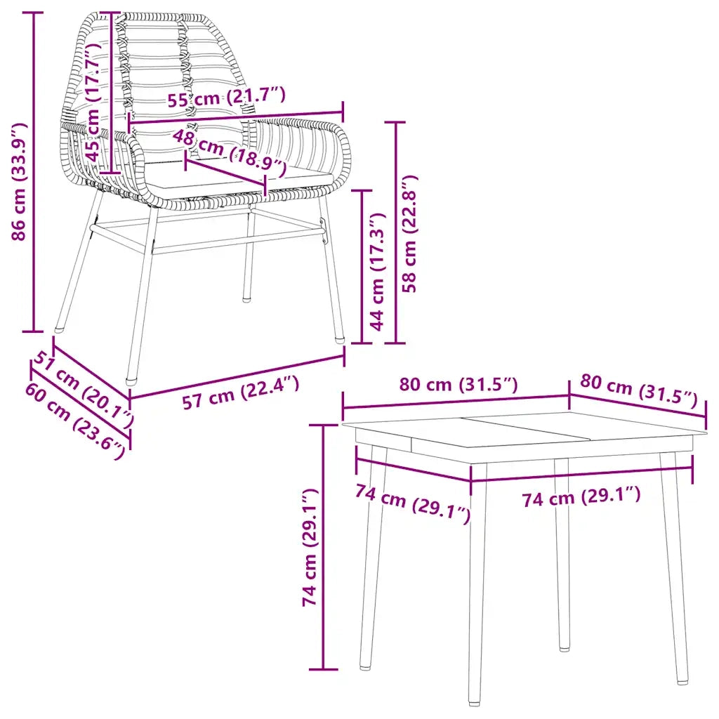 Set da Pranzo da Giardino 5pz | Set Salotto da Giardino con Cuscini Polyrattan Vetro