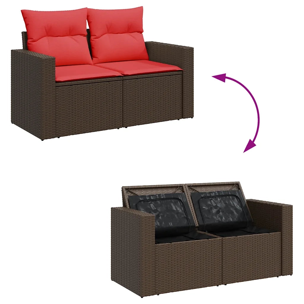 Set Divano da Giardino 5 pz | Set Salotto da Giardino con Cuscini Marrone in Polyrattan