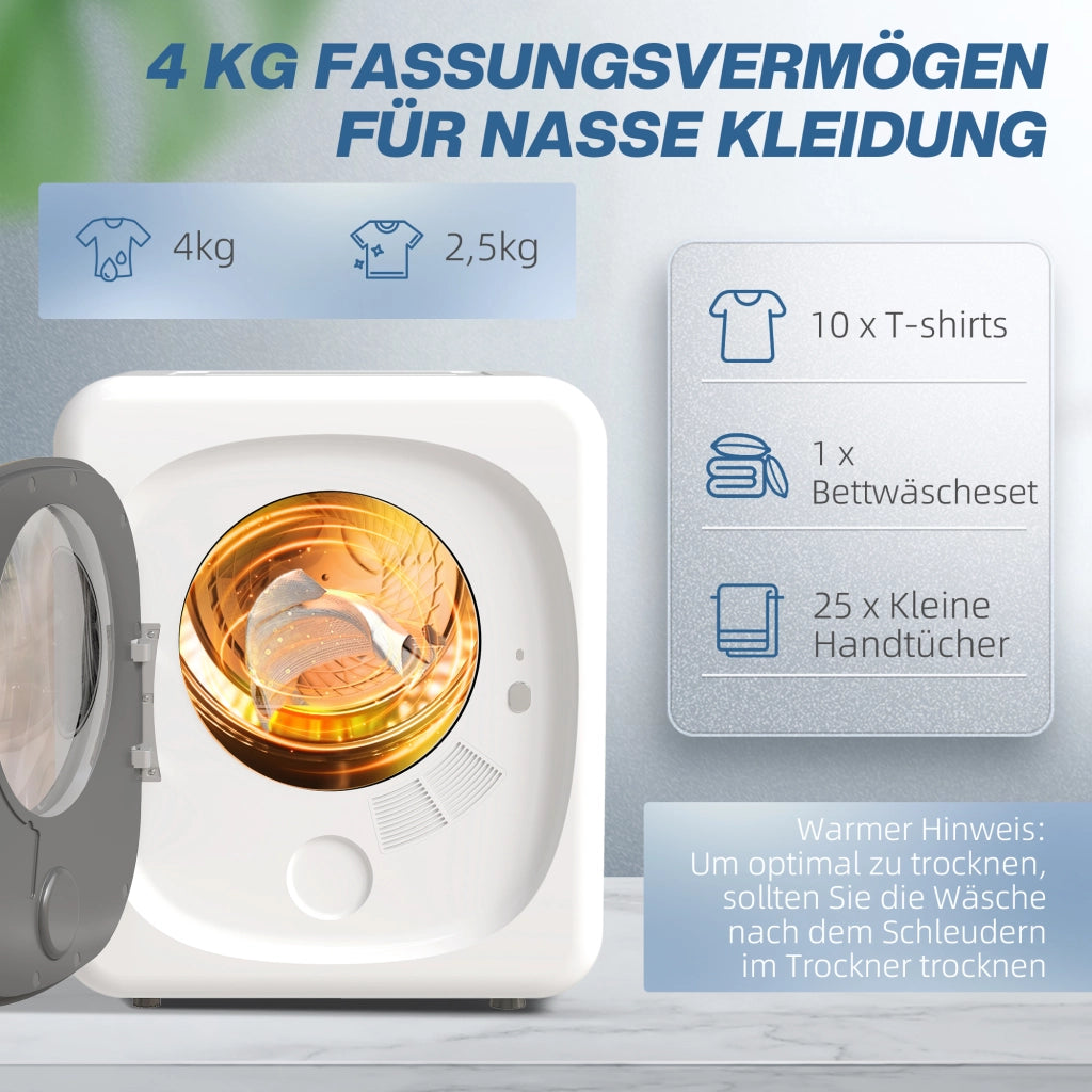 Asciugabiancheria 4 kg compatto ¨C zephmum ¨C 5 programmi timer bianco e nero