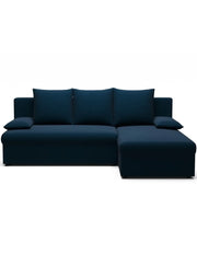 Divano ad angolo Blu notte 3 posti compatto con contenitore 206x90x146cm GINA