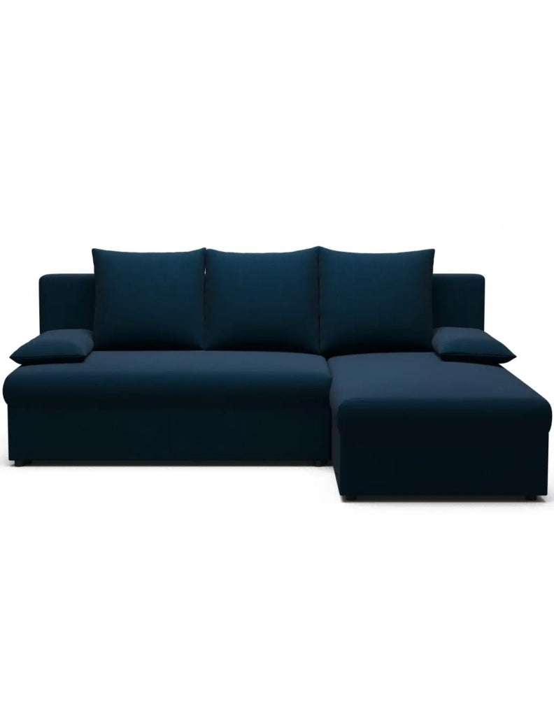 Divano ad angolo Blu notte 3 posti compatto con contenitore 206x90x146cm GINA