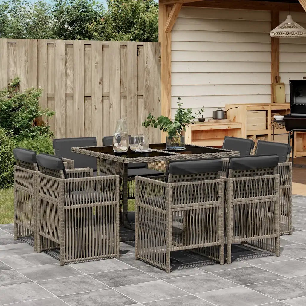 Set da Pranzo da Giardino 9 pz con Cuscini in Polyrattan Grigio 3211016