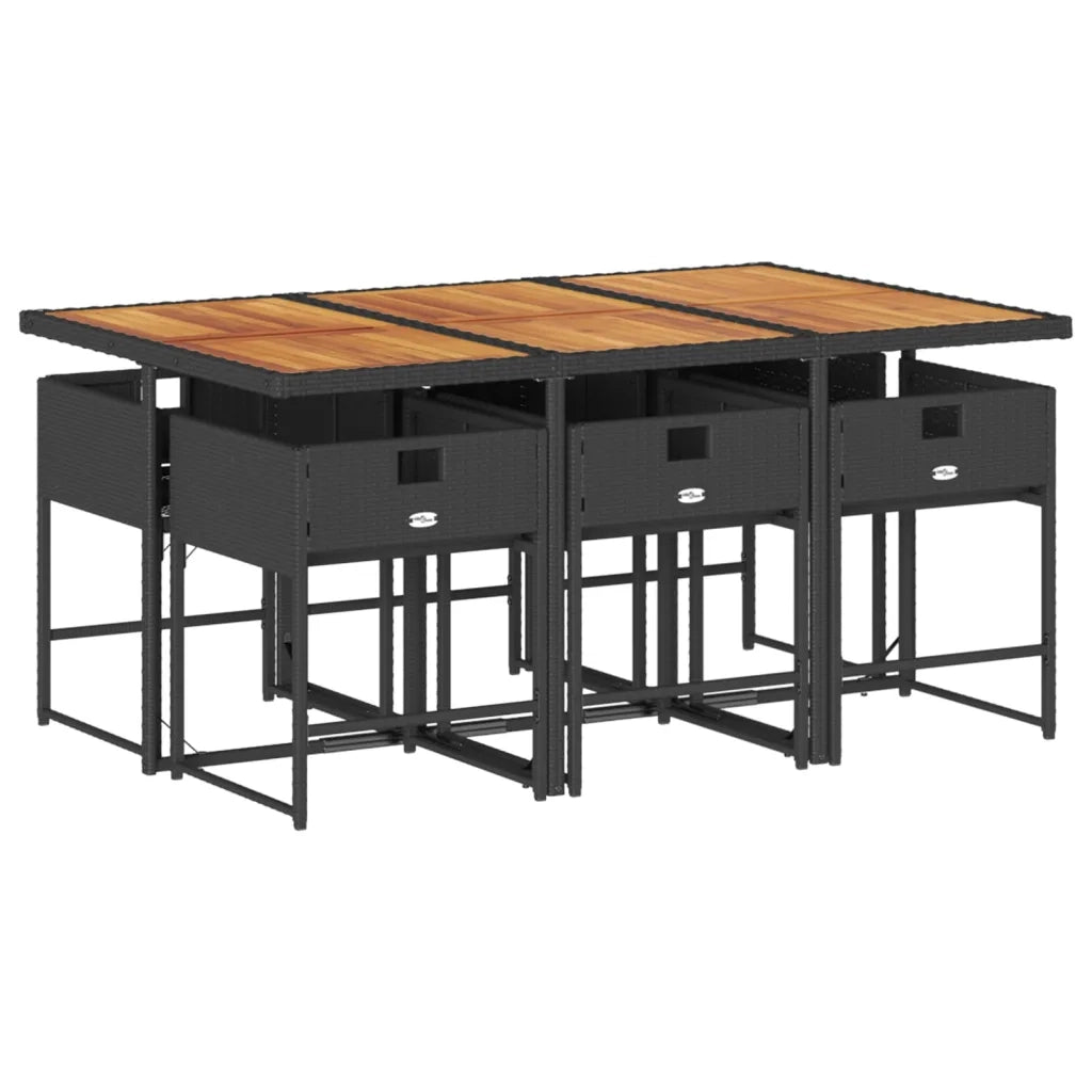 Set da Pranzo da Giardino 7 pz Nero con Cuscini in Polyrattan 3278042