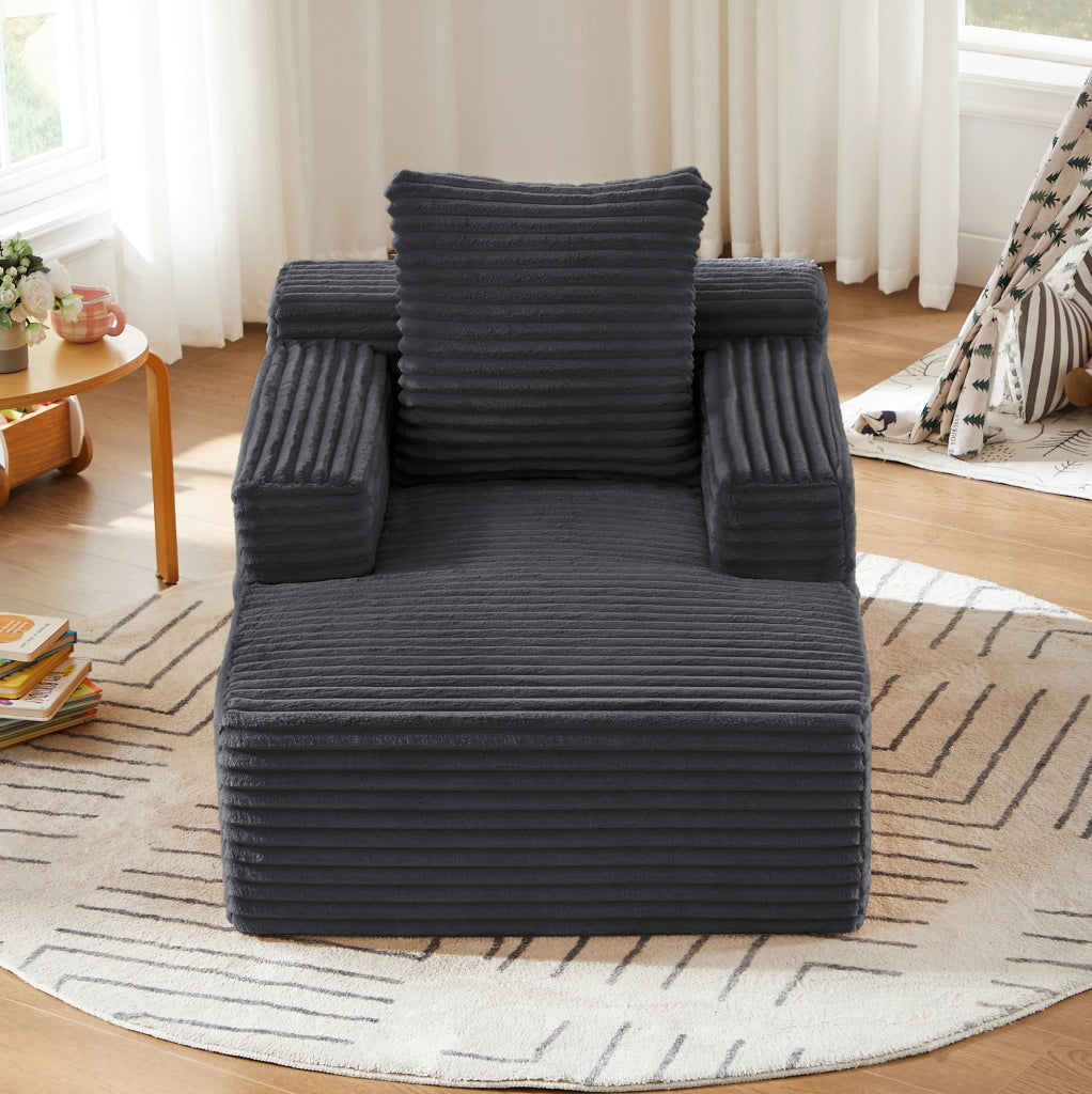 Divano chaise longue in velluto a coste grigio scuro