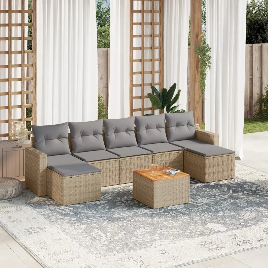 Set Divano da Giardino 8 pz con Cuscini Beige Misto Polyrattan 3256584