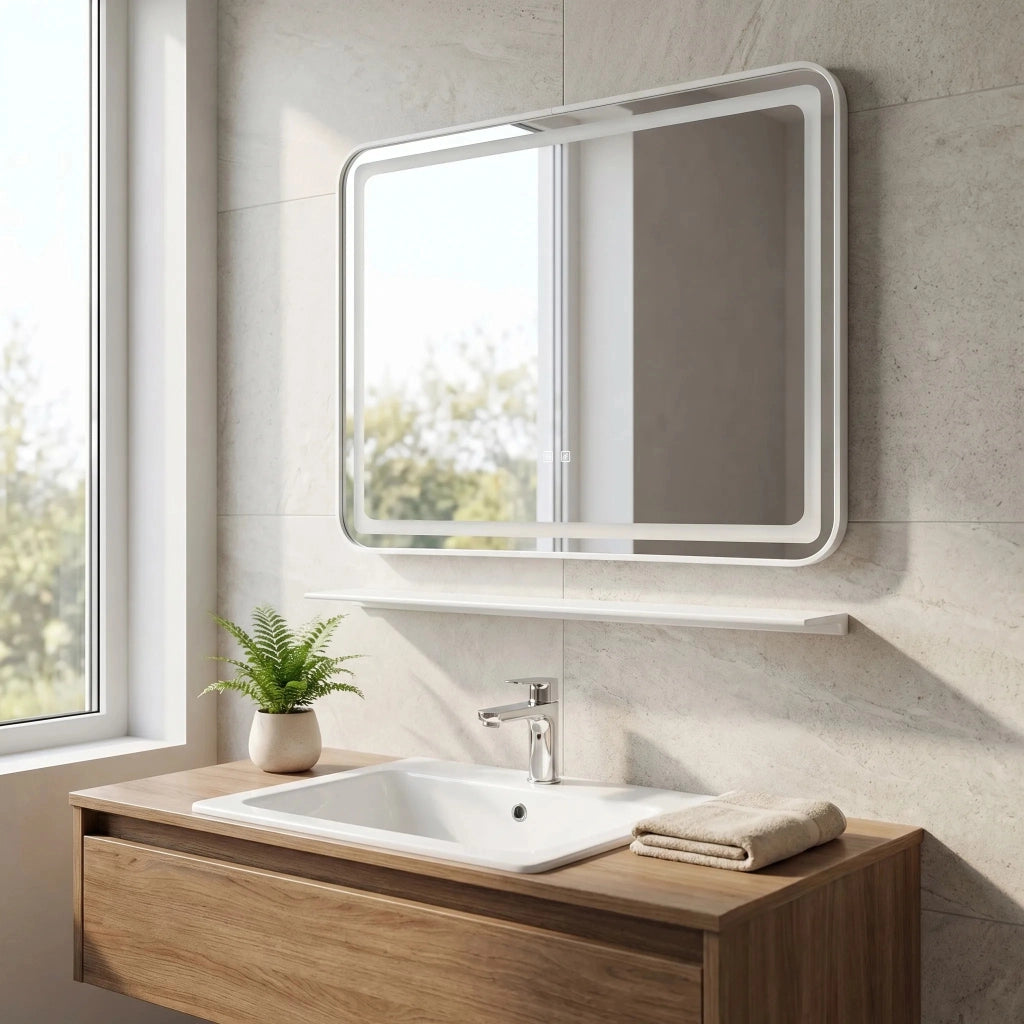 Specchio Da Parete Led Con Mensola 80x60 Cm L-8060