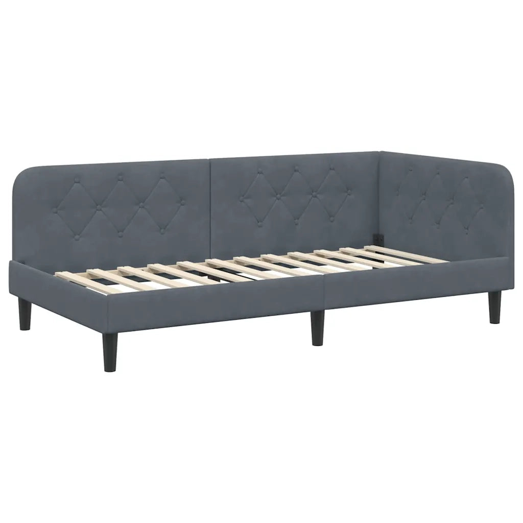 Cornice del letto ad angolo Grigio scuro 100 x 200 cm Velluto
