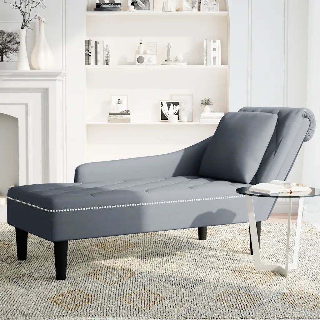 Sdraio con Cuscino e Bracciolo Destro in Velluto Grigio Scuro 4009773