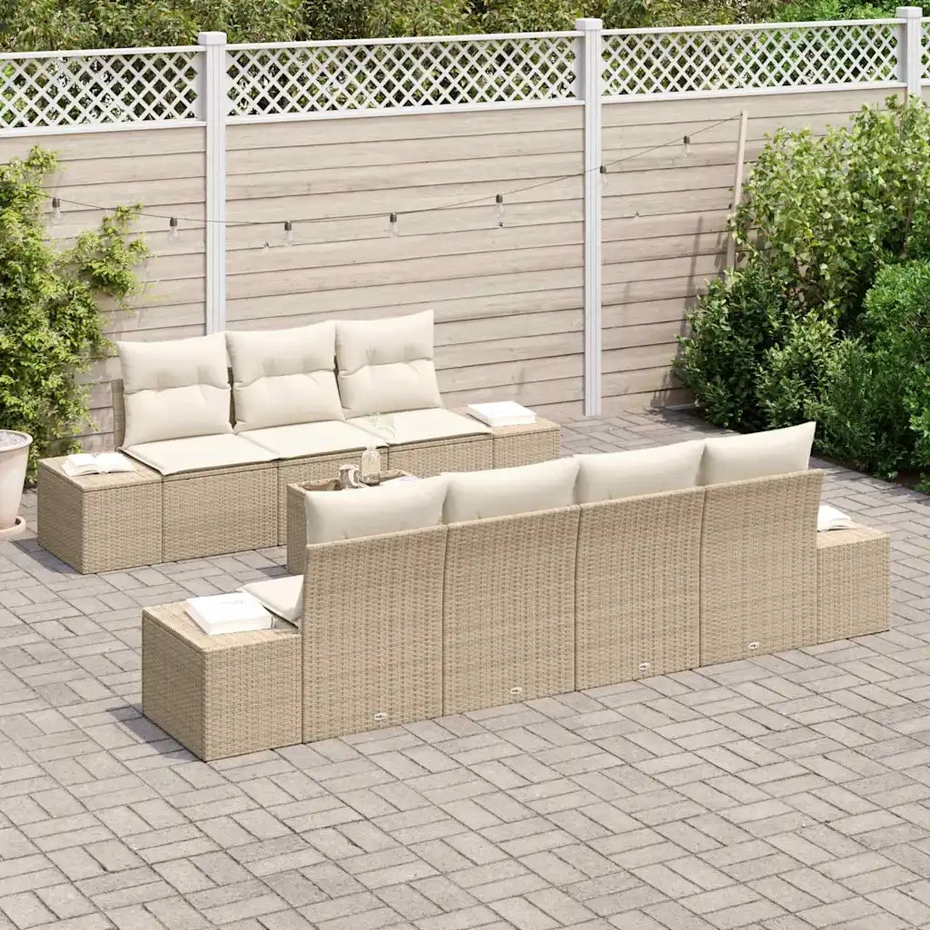 Set Divano da Giardino con cuscino 8 pcs Beige polyrattan 3346971