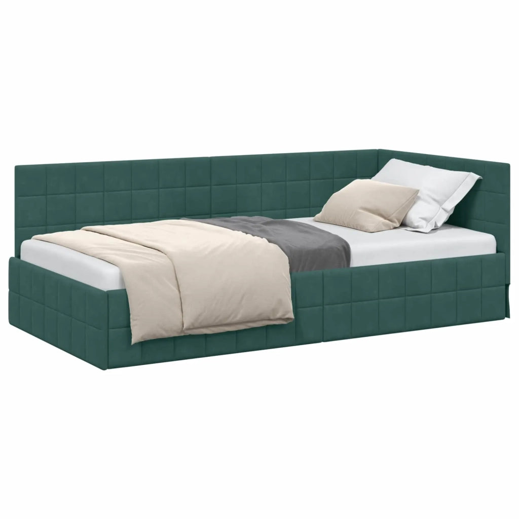 Cornice del letto ad angolo Verde Scuro 100 cm x 200 cm Velluto