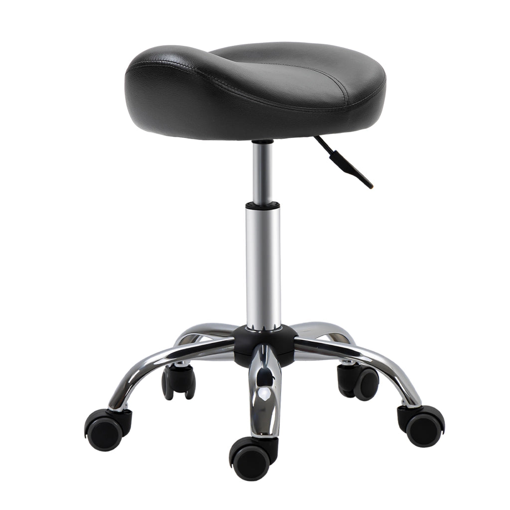 Sgabello da salotto con seduta a sella, regolabile in altezza, similpelle, 48x48x54-69cm, nero ¨C Minimal
