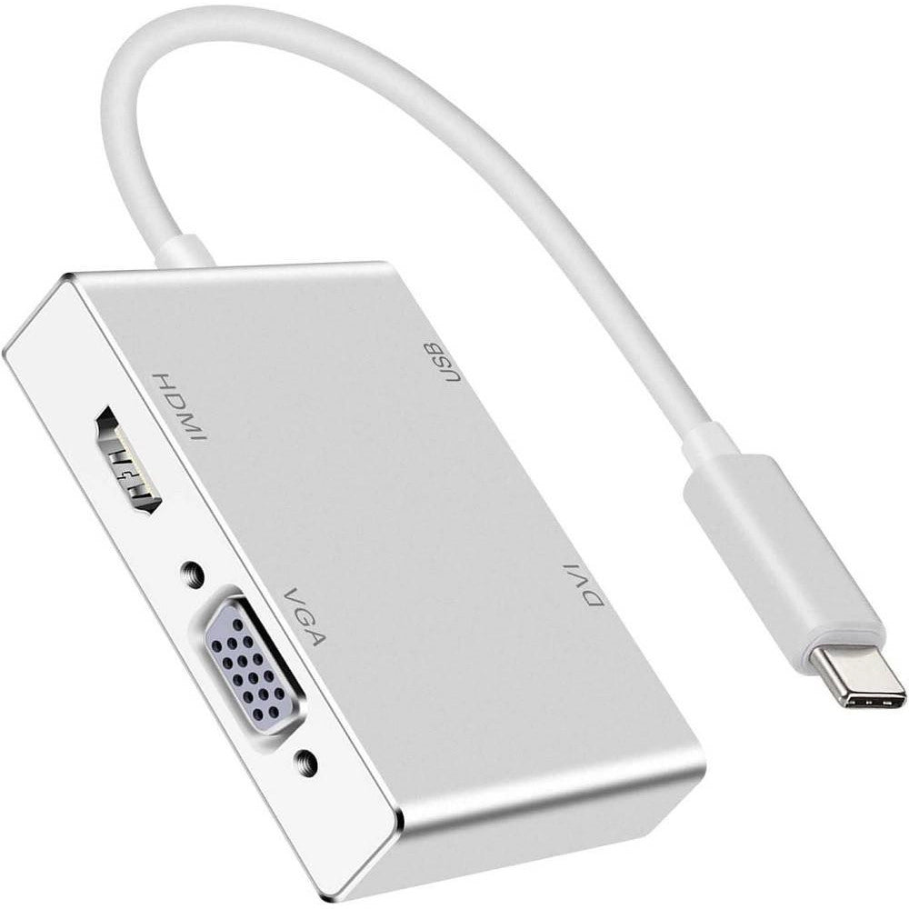 Trade Shop - Adattatore Convertitore Audio Video 4in1 Da Type-c A Vga Hdmi Dvi Usb3.0 Tpc-444 -