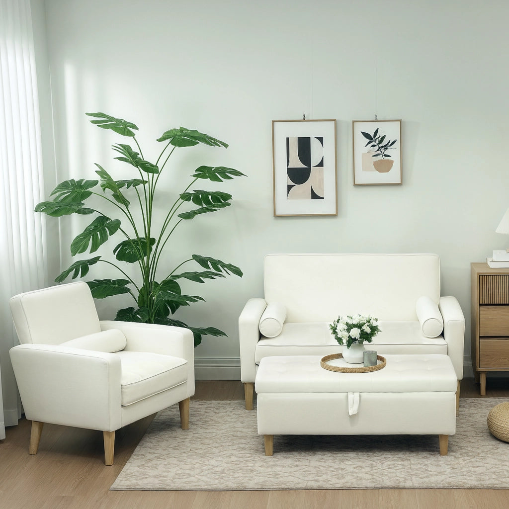 Pouf con contenitore e gambe in legno ¨C Minimal ¨C tessuto crema